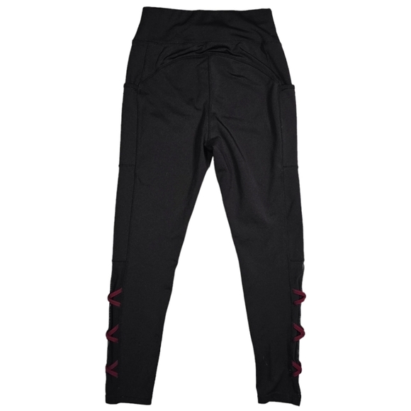 Peltoton Black Leggings Size Medium Sheer X Sides Pocket - Picture 5 of 6